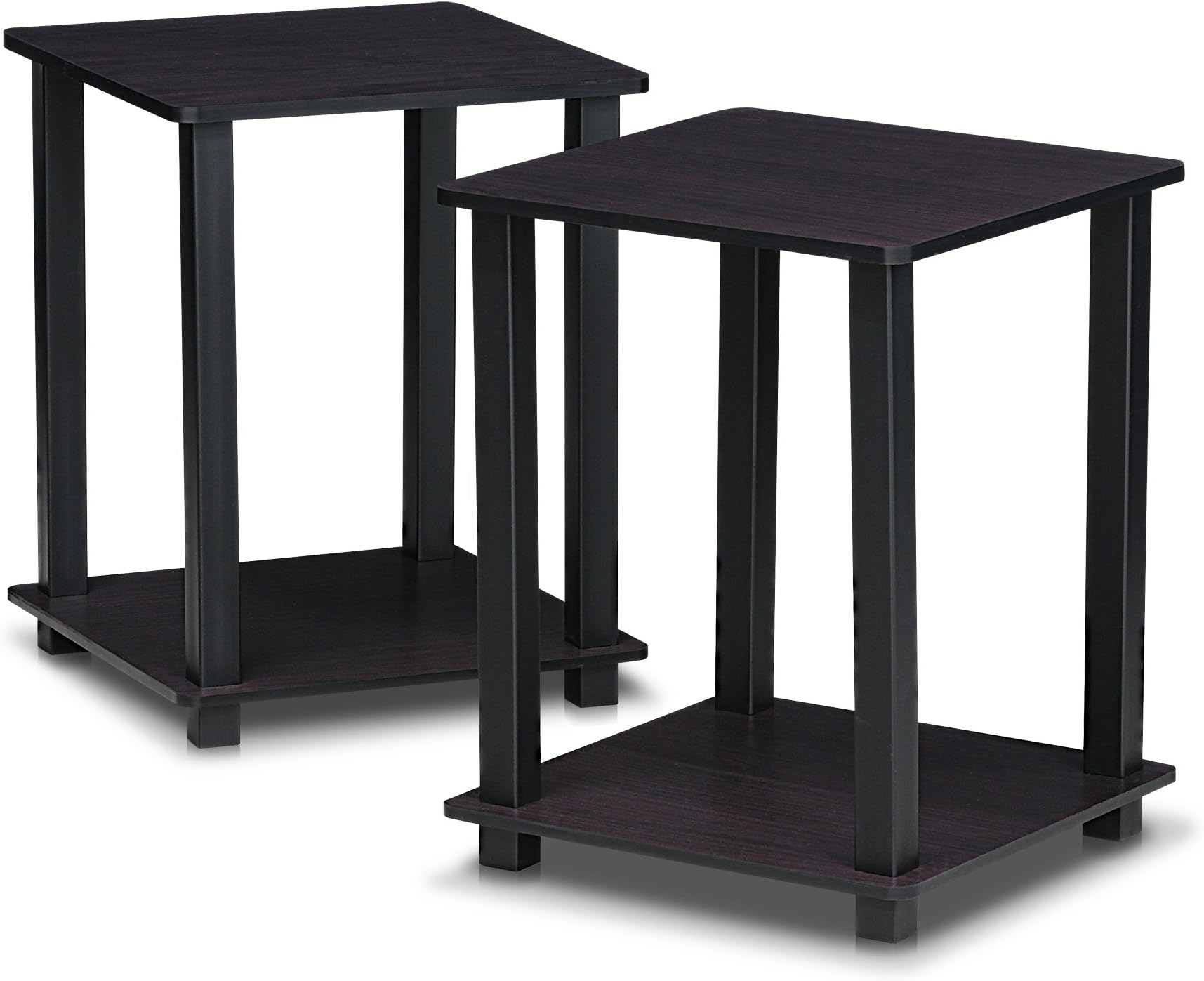 SIMPLISTIC Side Table Set of 2, 2-Tier Square Modern End Table, Nightstand, Night Stand, Bedside Table, Toolless Assembly, for Living Room, Bedroom, Dark Walnut