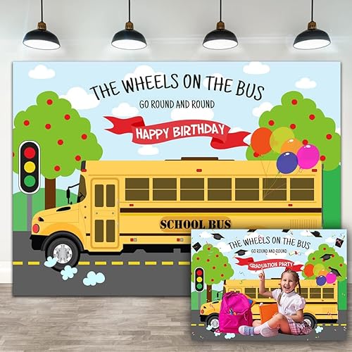 Lofaris Telón de fondo de feliz cumpleaños, las ruedas en el autobús, gira y vuelta, autobús de regreso a la escuela, cumpleaños para niños y niñas,