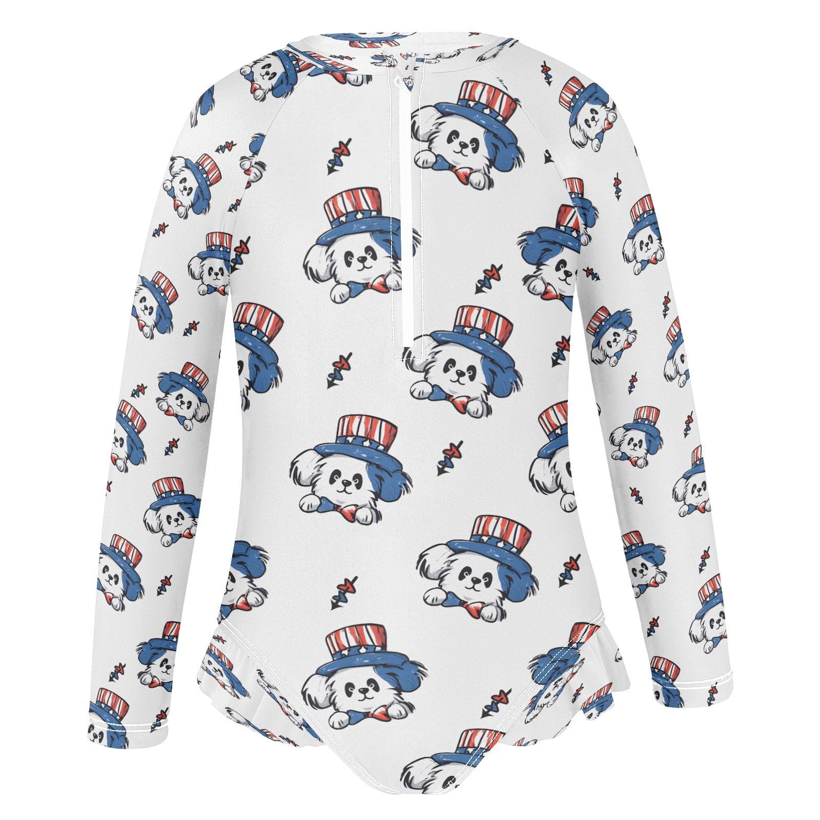 Dog USA Head Girls Long Sleeve Swimsuits One Piece Zipper Bathing Suit UPF 50+ Rashguard Swimwear Multicoloured