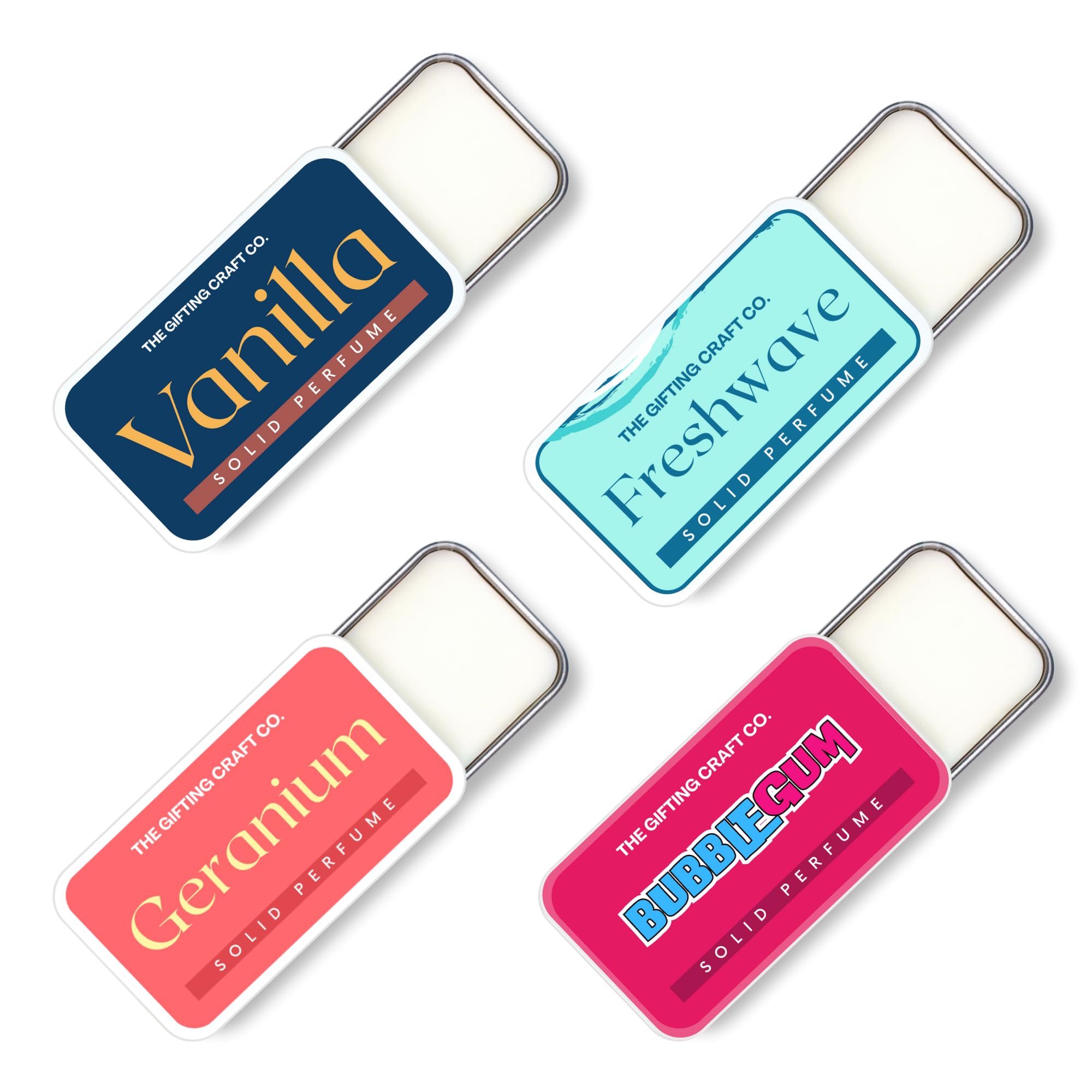 Solid Perfume Combo Pack of 4 (Vanilla, Geranium, Bubblegum & Freshwave), Mix & Use