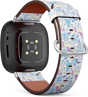 CJBROES Replacement Leather Watch Band, Compatible with Fitbit Versa 3 and Fitbit Sense of Wristband Bracelet Accessory - Christmas Unicorns Other