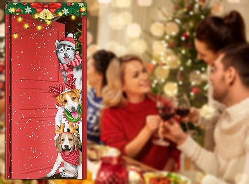 Miniatura 7 de Divertida cubierta de puerta de perros de Navidad, pancarta grande de Feliz Navidad, decoración de carteles de Navidad para el hogar, tienda,