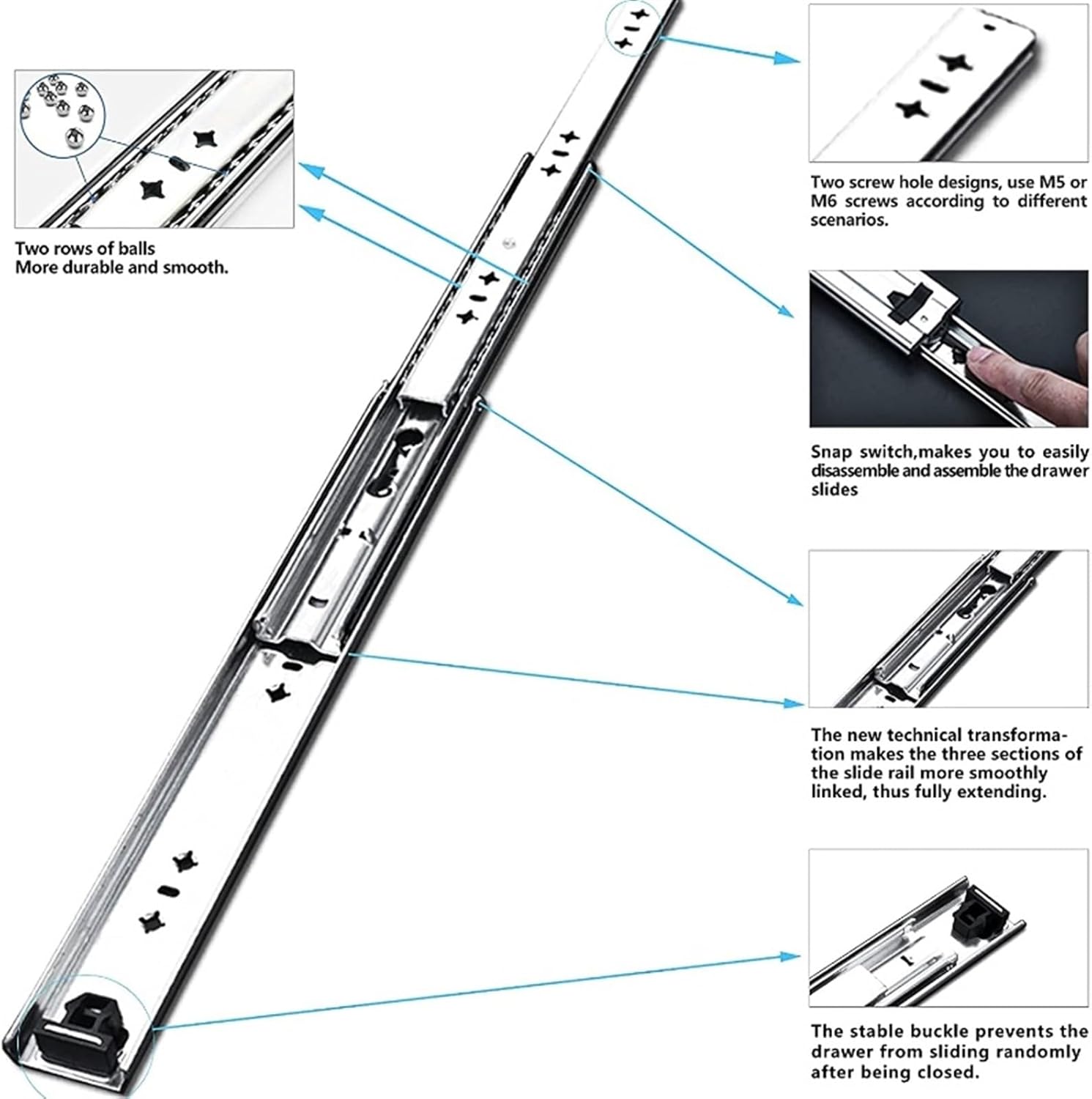 Hardware Full Extension Side Mount Drawer Slides 1Pair 53mm Heavy Duty Drawer Slides Family Cabinets Hardware(450mm(18inch))