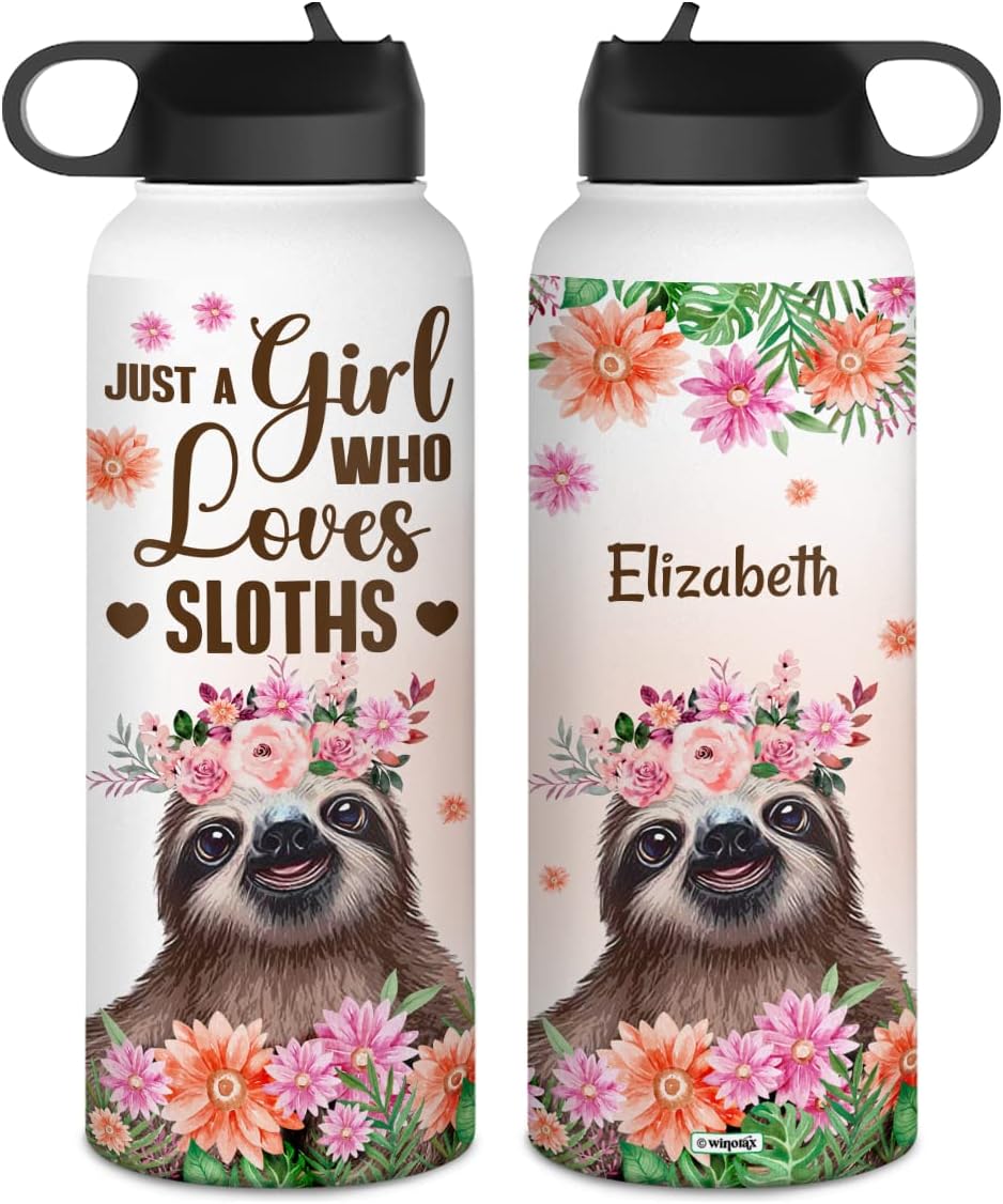 winorax Personalized Sloth Water Bottle Just A Girl Who