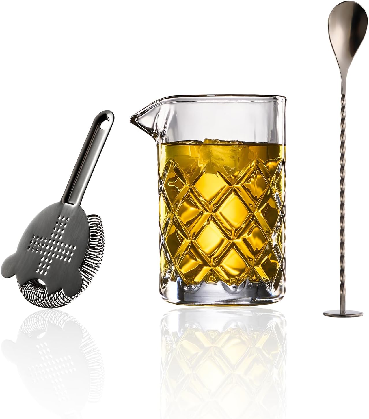 Diamond Cut Crystal Cocktail Mixing Glass Set,Bar Mixing Set 13.5oz