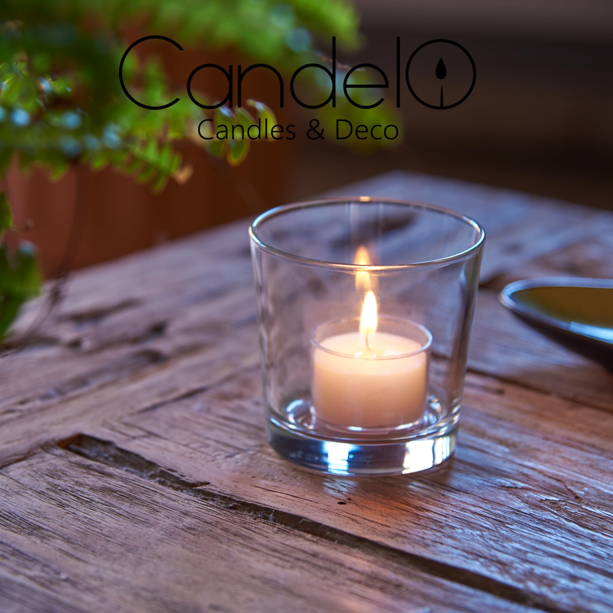 Candelo Eco Refill - Velas de té (54 unidades, cera en bruto sin funda, para portavelas reutilizables y portavelas, sin plástico, sin olor, 6 horas de combustión, paquete de almacenamiento sostenible)