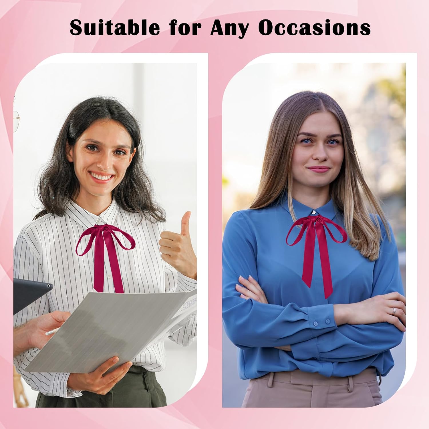 Luckyvestir Bolo Bow Tie for Women Ribbon Self Neck Scarf for Prom Cosplay | Lightweight chiffon or polyester fabric, 2 size length, versatile hair belt bag accessory for ceremony cosplay daily party