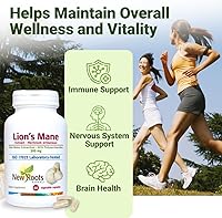 Vista 2 de NEW ROOTS HERBAL Cápsulas de suplemento de melena de león 500 mg de extracto concentrado de agua caliente de hongo de melena de león Suplemento
