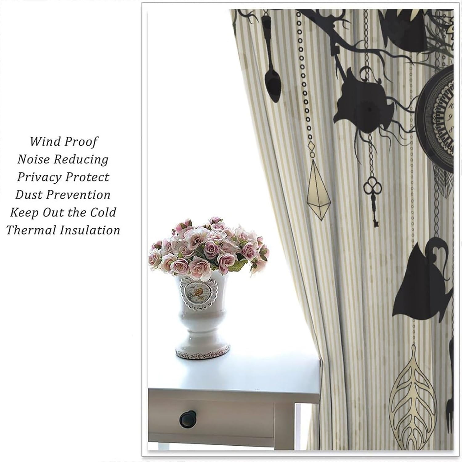 JESTRONRY Clocks Kitchen Curtains, Abstract Vintage Tea Party Theme Blackout Rod Pocket Window Drapes for Living Room Bedroom Kitchen Home Decor W42xL45in