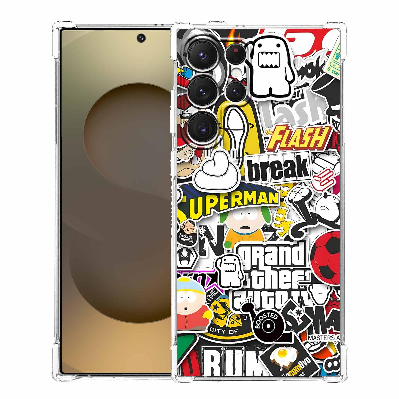 Tobelint Case for Samsung Galaxy S25 Ultra with Pop Culture Design,Aesthetic Cartoon Sticker Bomb Art Collage,Clear Slim Soft TPU Bumper Phone Cover,