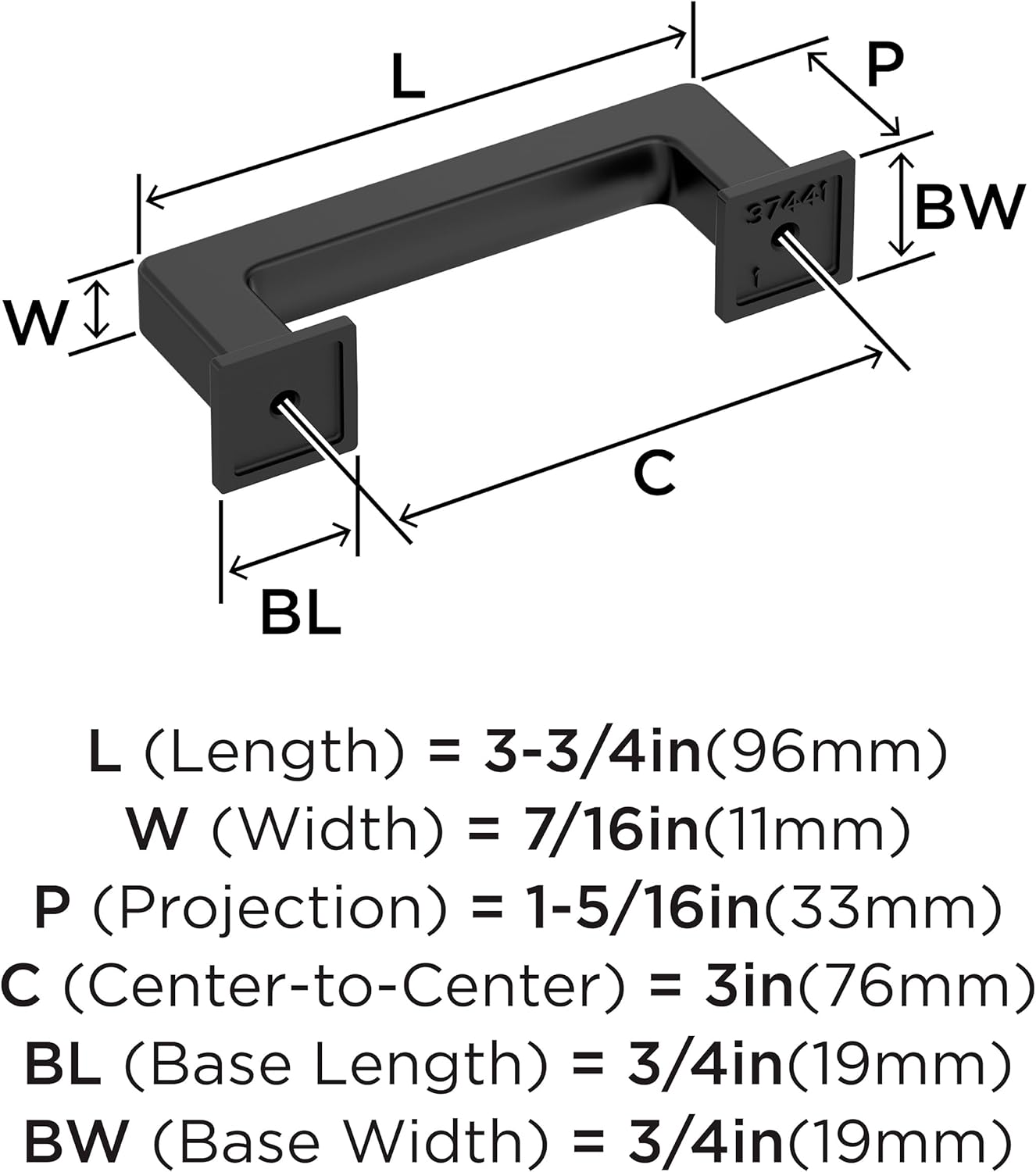 Amerock Lintel 3 inch (76mm) Center-to-Center Matte Black Cabinet Pull, BP37441MB