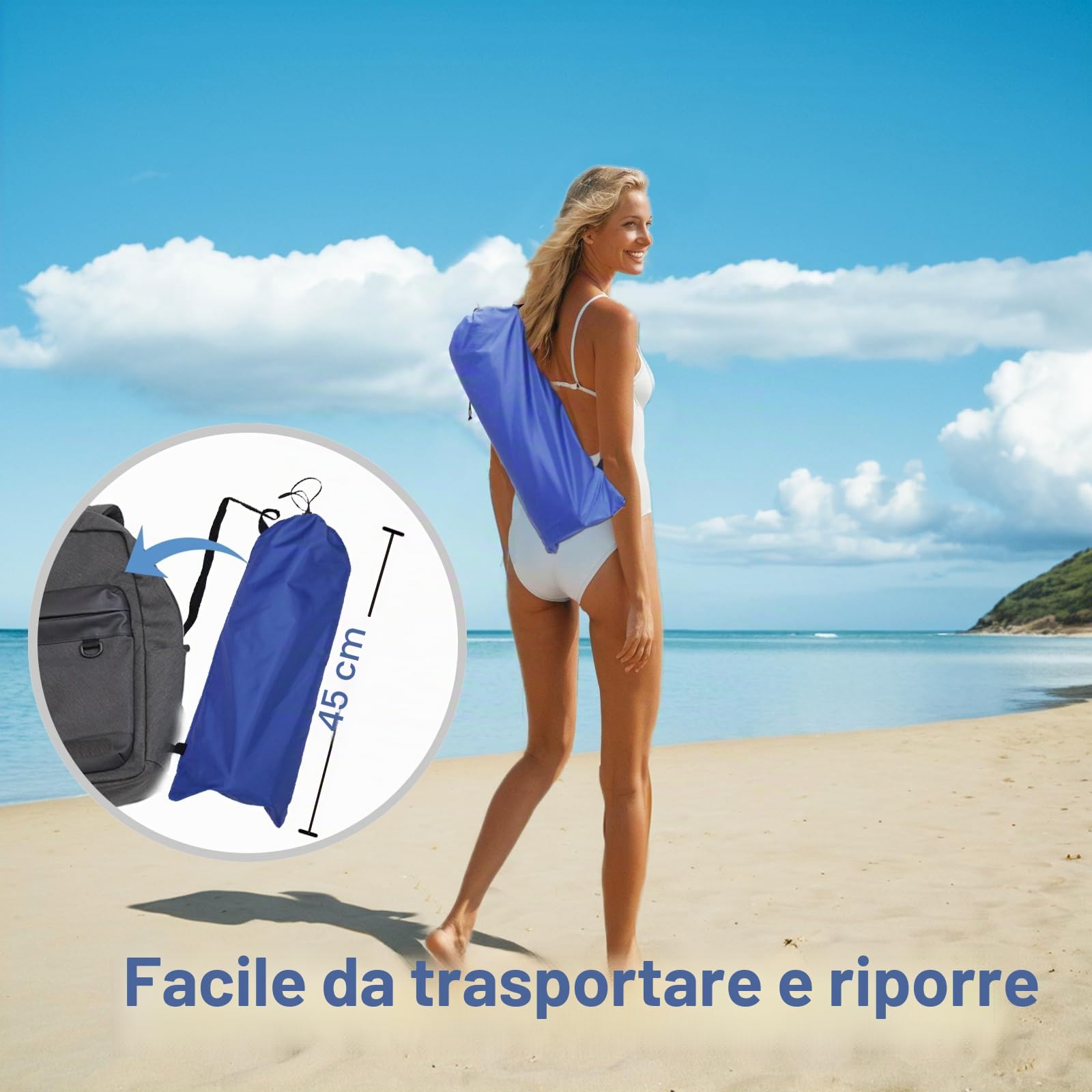 LOTTAFUN Ombrellone da spiaggia, antivento, robusto, con protezione solare UV 50+, portatile, con ancora, borsa per il trasporto, pieghevole, per esterni, spiaggia, piscina, terrazza, giardino, 1,8 m