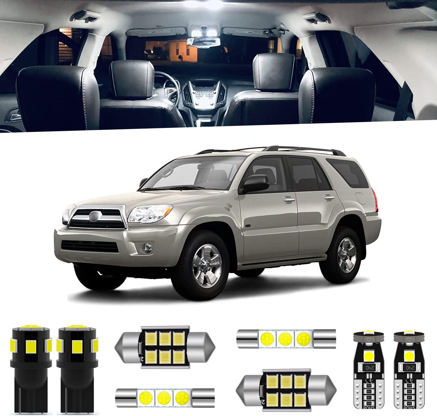 18-Pieces 4Runner LED Interior Light Kit Package for Toyota 4Runner 2003 2004 2005 2006 2007 2008 2009 White 6000K Interior LED Lighting Package + License Plate Lights, Install Tool