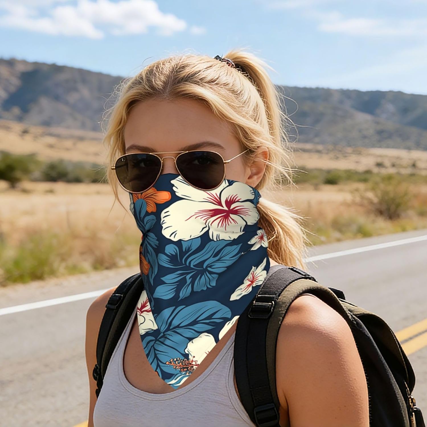 Cooling Bandanas for Men Women Square Hair Scarf 22" x 22" Novelty Headband Hawaii Flower Neckerchief