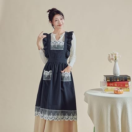 aromm Cute Cotton Apron Frilly Lace Ruffle Adjustable Pinafore