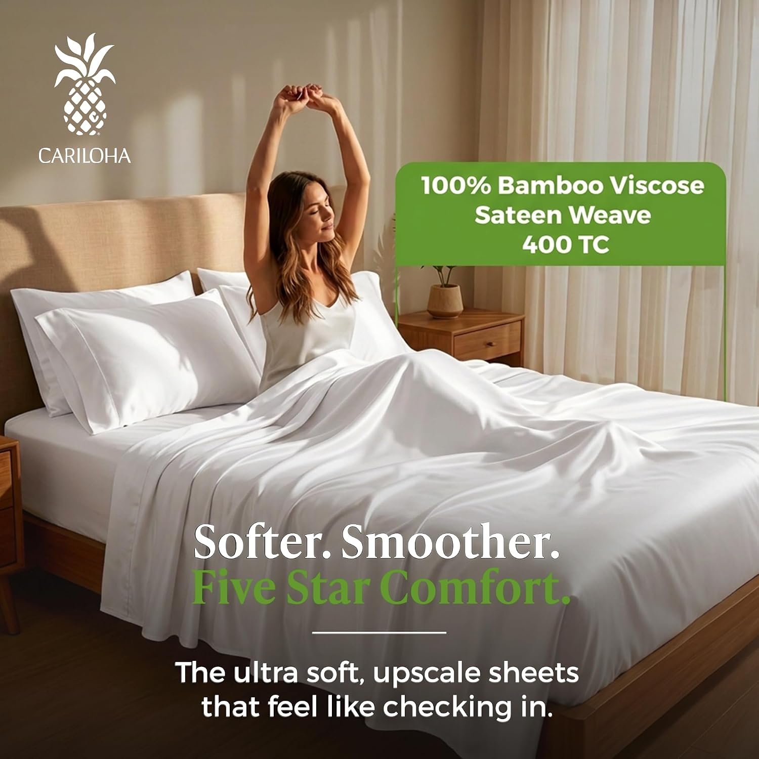 Cariloha Resort 100% Organic Bamboo Viscose Sheets - 4-Piece King Sheet Set - 18 in Extra Deep Pockets - Sateen Weave, Cooling, Luxury Sheets - Oeko-TEX Standard 100 - White