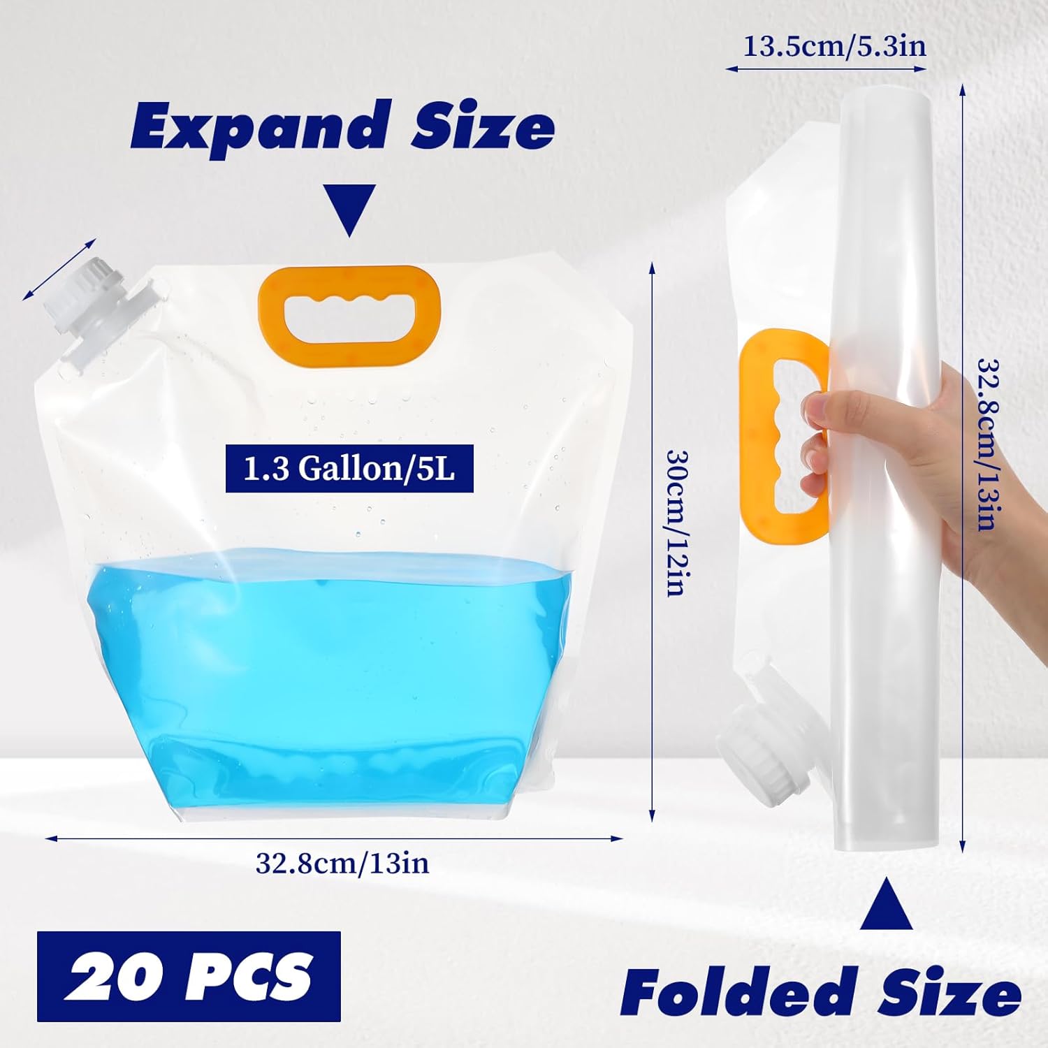20 Pcs 1.3 Gallon Collapsible Water Emergency Container Bag 26 Gallon Freezable BPA Free Food Grade Clear Plastic Storage Foldable Bottle for Camping Riding