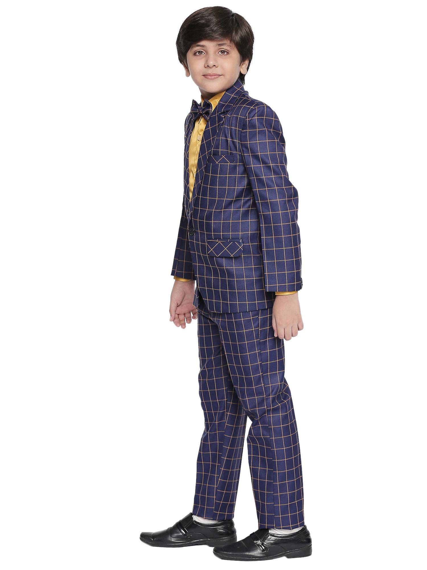 Jeetethnics Boys Navy Blue Checked Coat Suit Set with Shirt and Trousers (9060AJ)