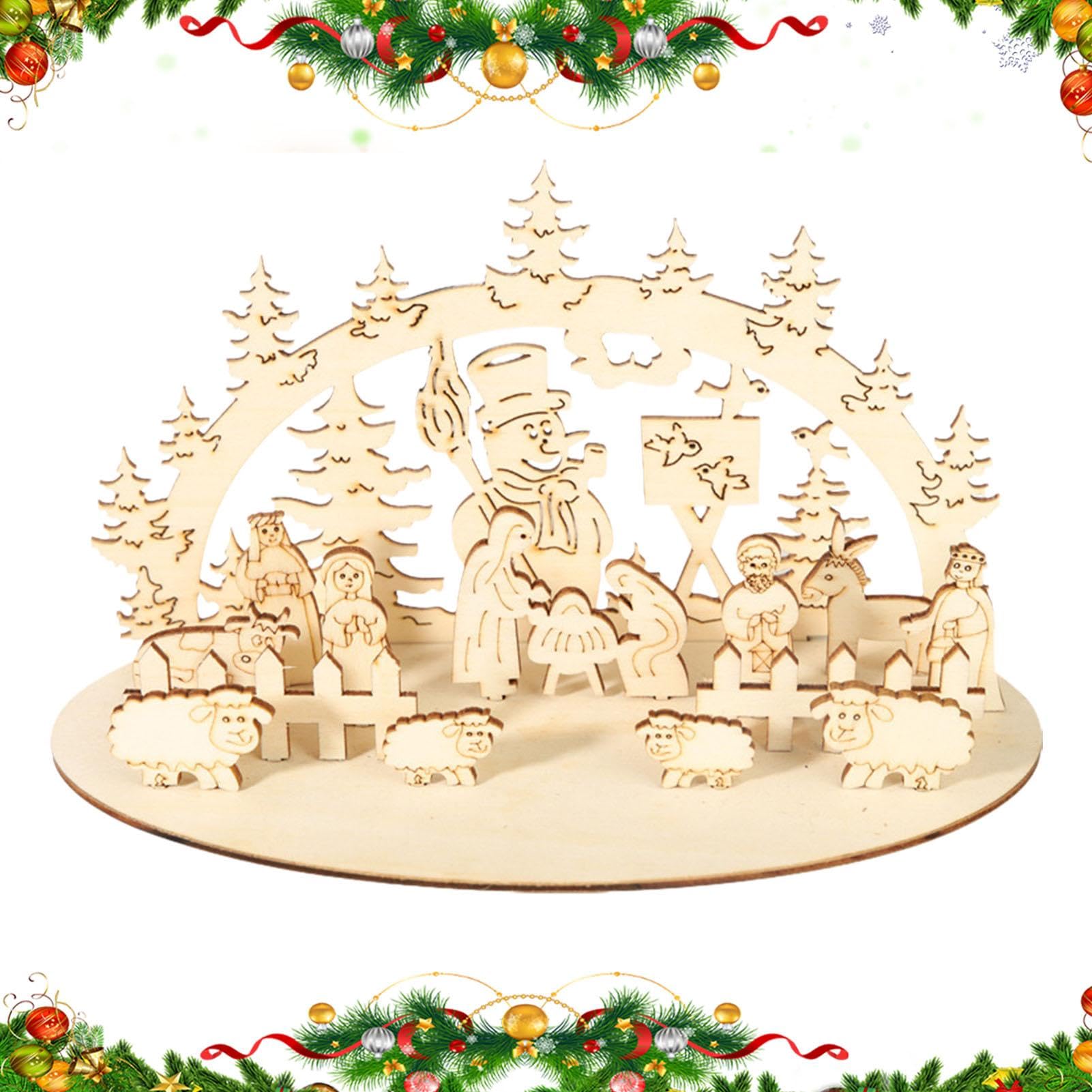 Crèche De Noël Lumineuse avec Santons Bois Ensemble De Bricolage pour Décorations De Scène Centre De Table De Crèche en Bois pour Bureau, Cuisine, Décor De Salle À Manger