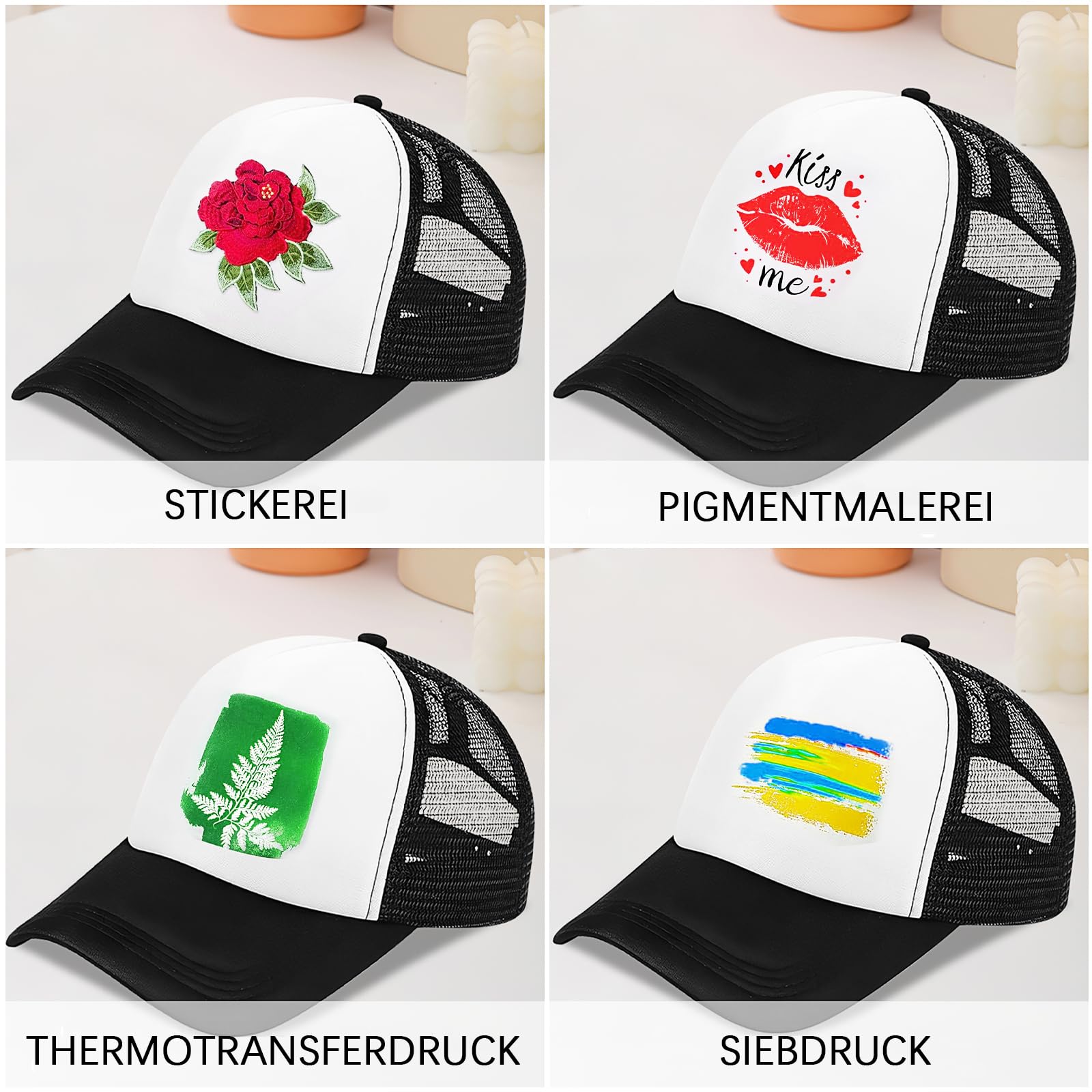24 Stück Sublimation Rohlinge Kappe, Kinder Basecaps, Schwarz-Weiß, blanko | Trucker-Caps für Sublimationsdruck, DIY-Motive und personalisierte Projekte – geeignet für Basteln, Gruppen und Events