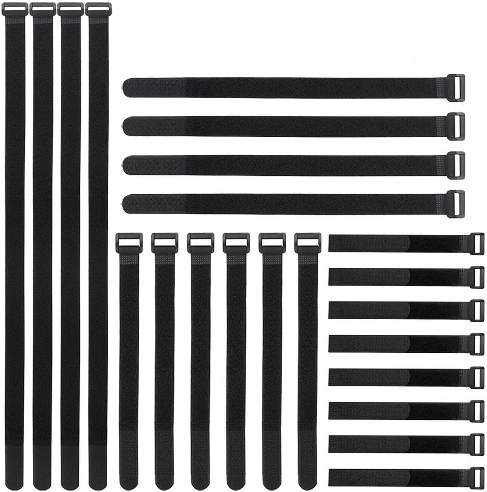 YiwerDer Reusable Fastening Cable Straps and Cable Ties Set 24 Pack(8"-12"-18"-24"), Adjustable Hook Loop Cord Management Wire Organizer Straps