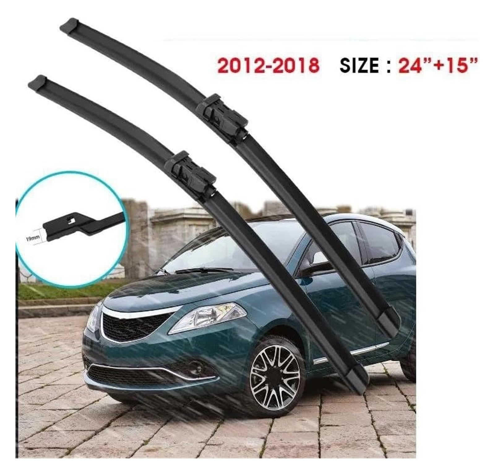 Para Lancia Para Ypsilon 24 "+ 15" 2012-2018 Limpiaparabrisas Ventana Ajuste Botón Brazo Coche Escobilla Limpiaparabrisas Automóvil(Left Steering)
