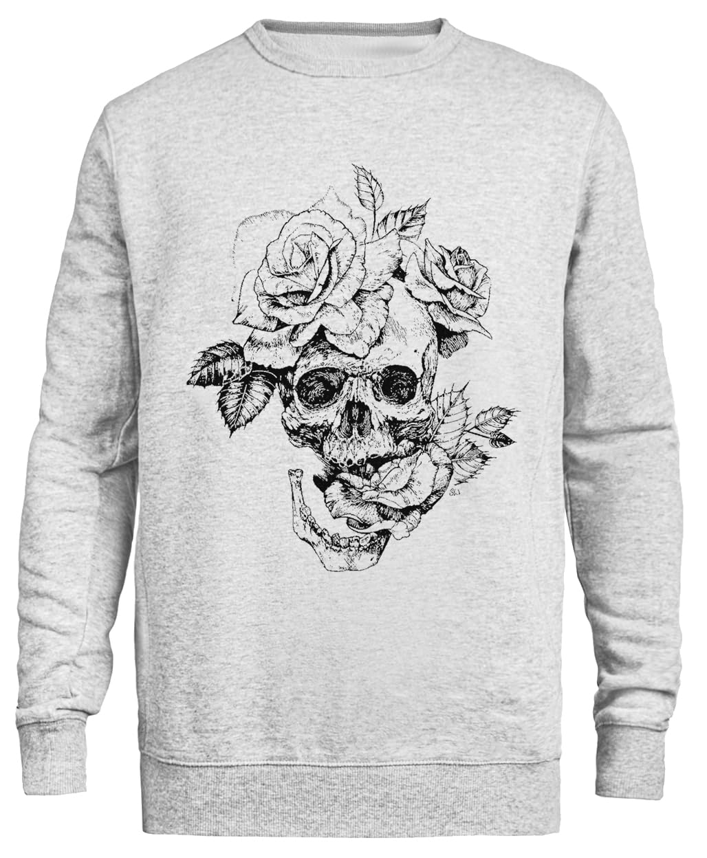 Crâne Et Roses Sweat Gris Unisexe Eco-Friendly Crewneck