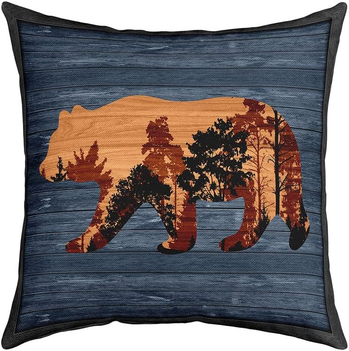 Funda de almohada de oso para sofá cama funda de cojín decorativa de oso cabaña rústica campo naturaleza vida silvestre oso azul almohada de