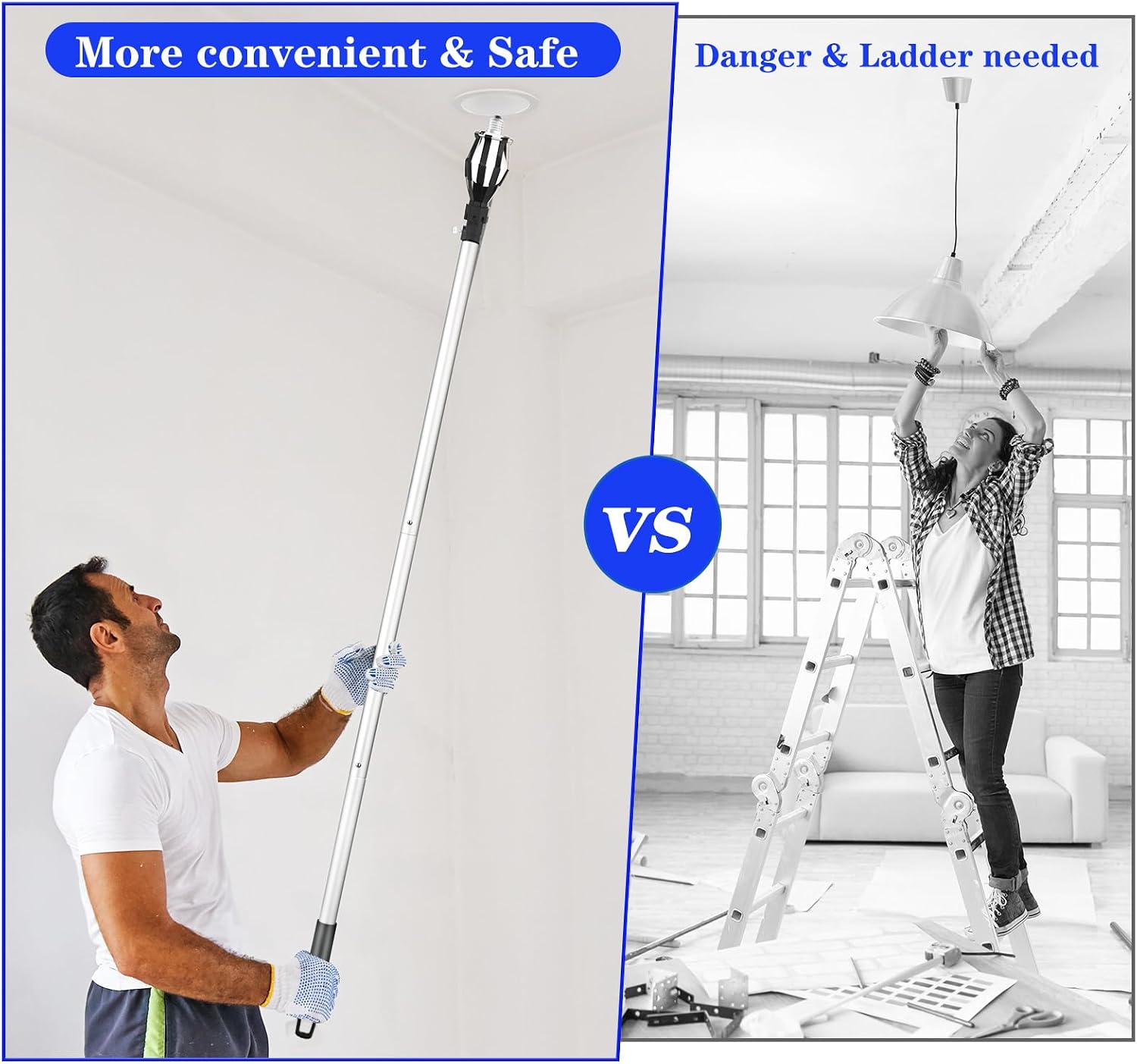 momolove 12FT Light Bulb Changer for High Ceilings, Light Bulb Extension Pole Changer,Light Bulb Extension Pole Changer with 3 Adapters and Carrry Bag