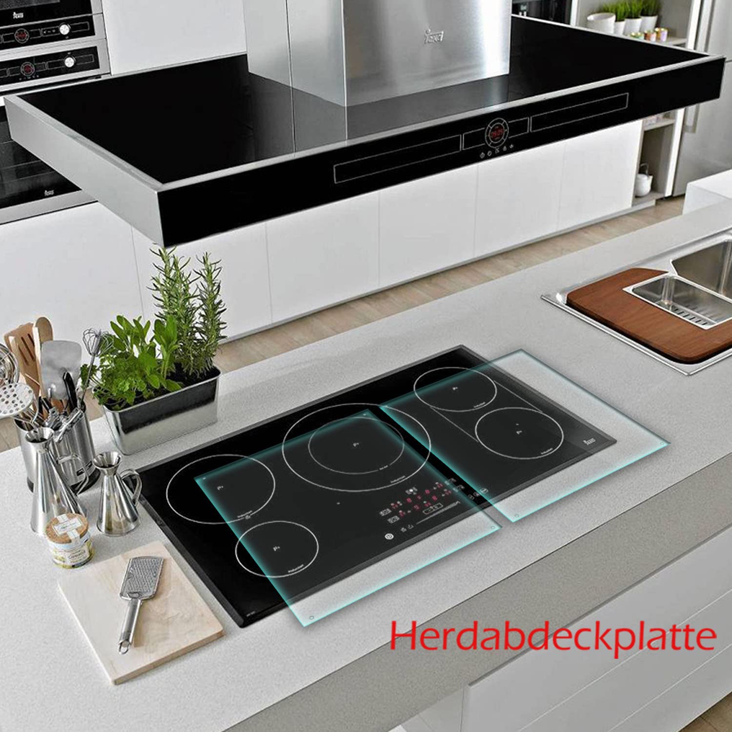 Herdabdeckplatte Abdeckung Ceranfeld Abdeckplatte Schneidebrett 2-Teilig 80x52 Durchsichtig Spritzschutz Glasplatte Ceranfeldabdeckung Schutz Herdschutz Sicherheitsglas Glasschneidebrett 2x40x52