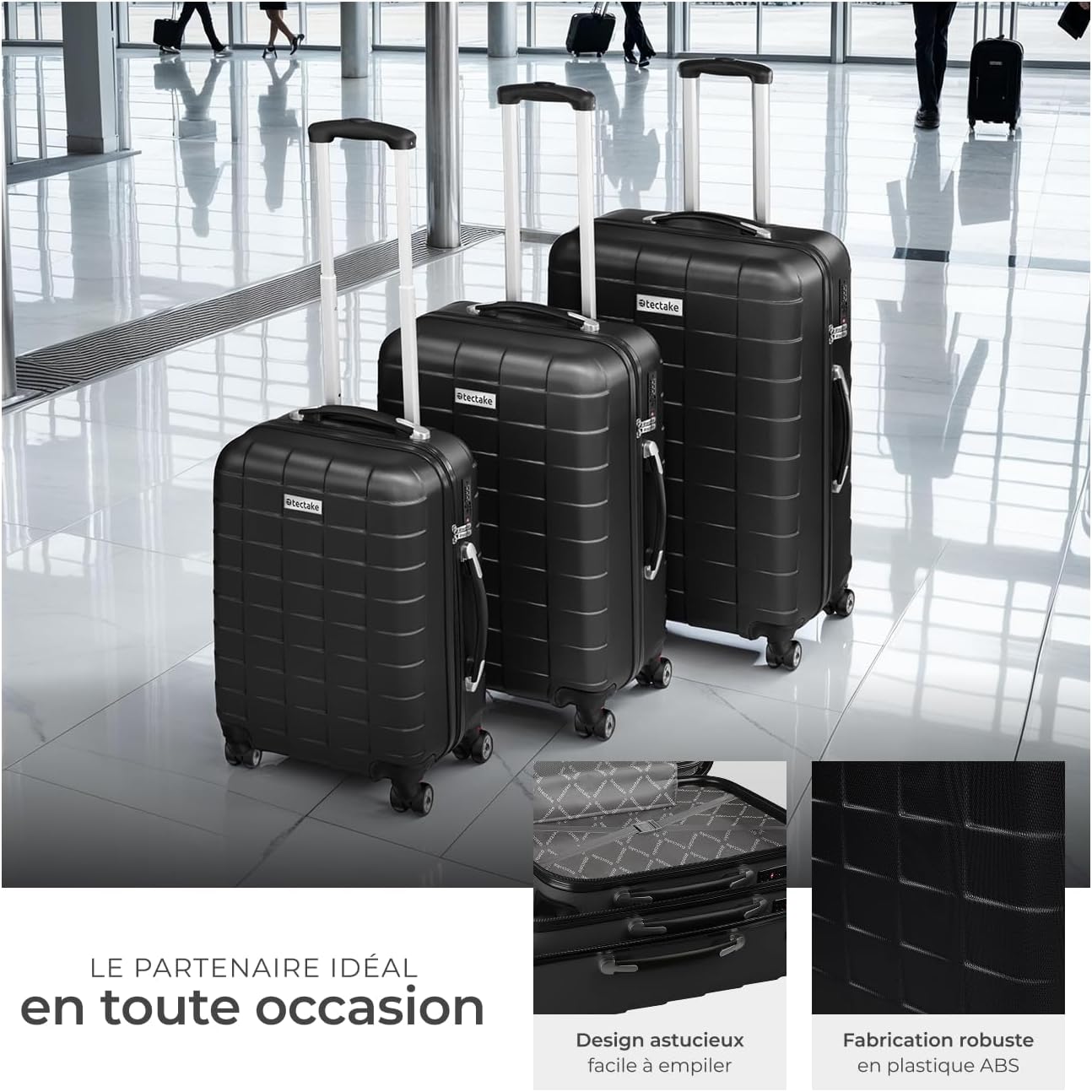 tectake® Set de Valise de Voyage 3 Tailles - Grande, Cabine et Petite...