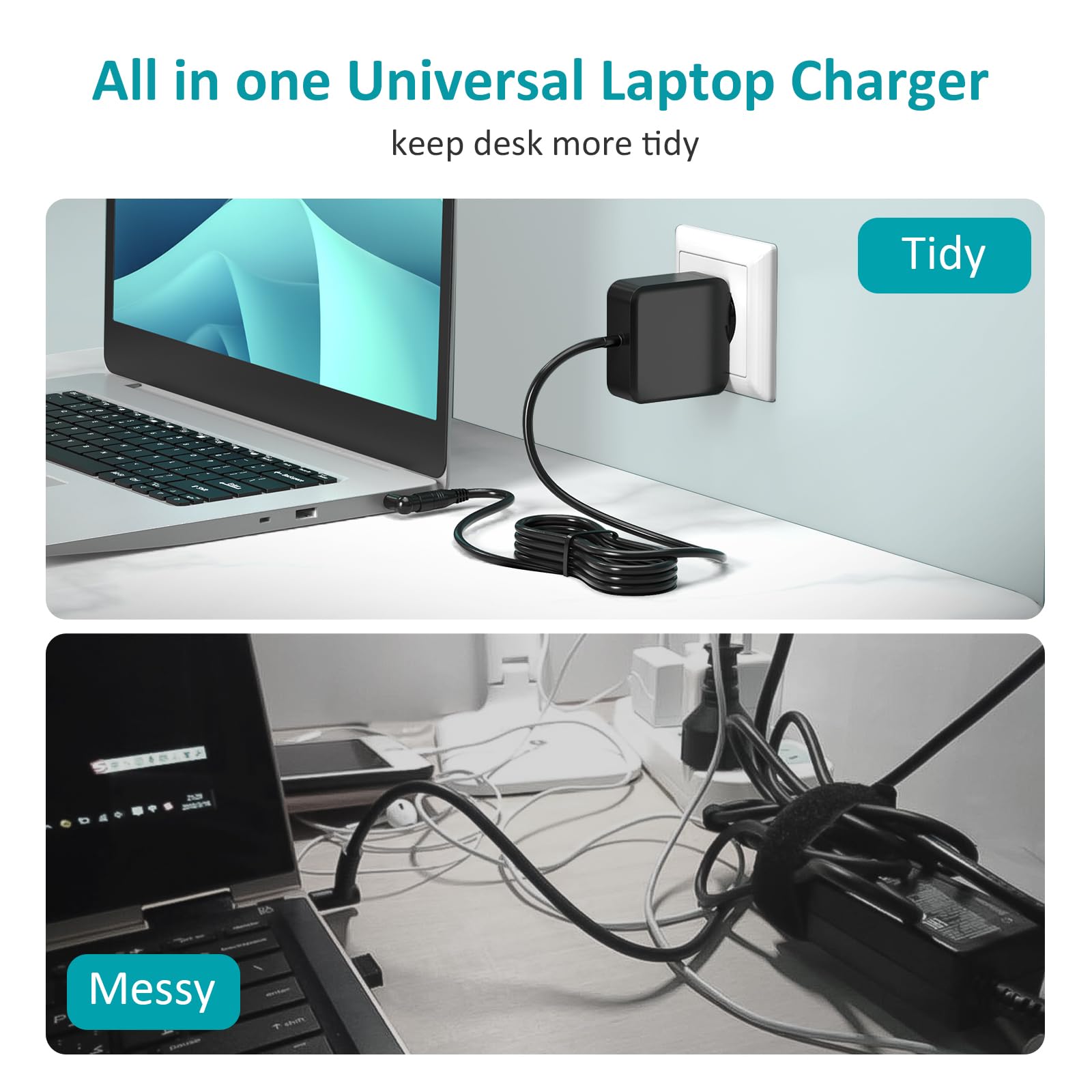 100W 90W 65W Chargeur Universel PC Portable pour HP ASUS Lenovo Acer Dell Toshiba Sony Samsung Chargeur Ordinateur avec 18 Connecteurs, Pas de USB-C
