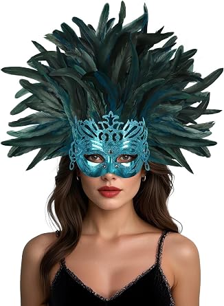 UQJE Venetian Feather Mask Headwear for Women Luxury Masquerade Mask for Halloween, Mardi Gras & Glamorous Parties