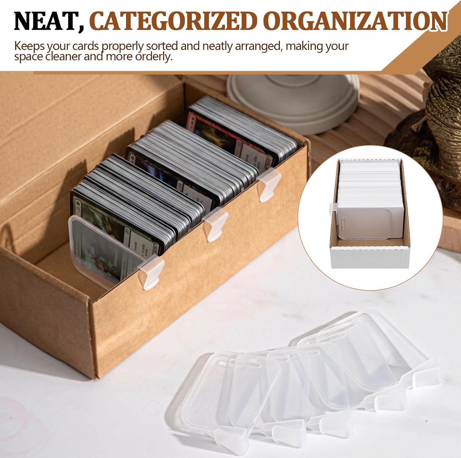 Chunful 20 Pcs Card Box Dividers, PP Trading Card Dividers Clip Storage Separator Clips the Cardboard Side Wall for Sports Baseball Cards Organizer for Collector (Clear)