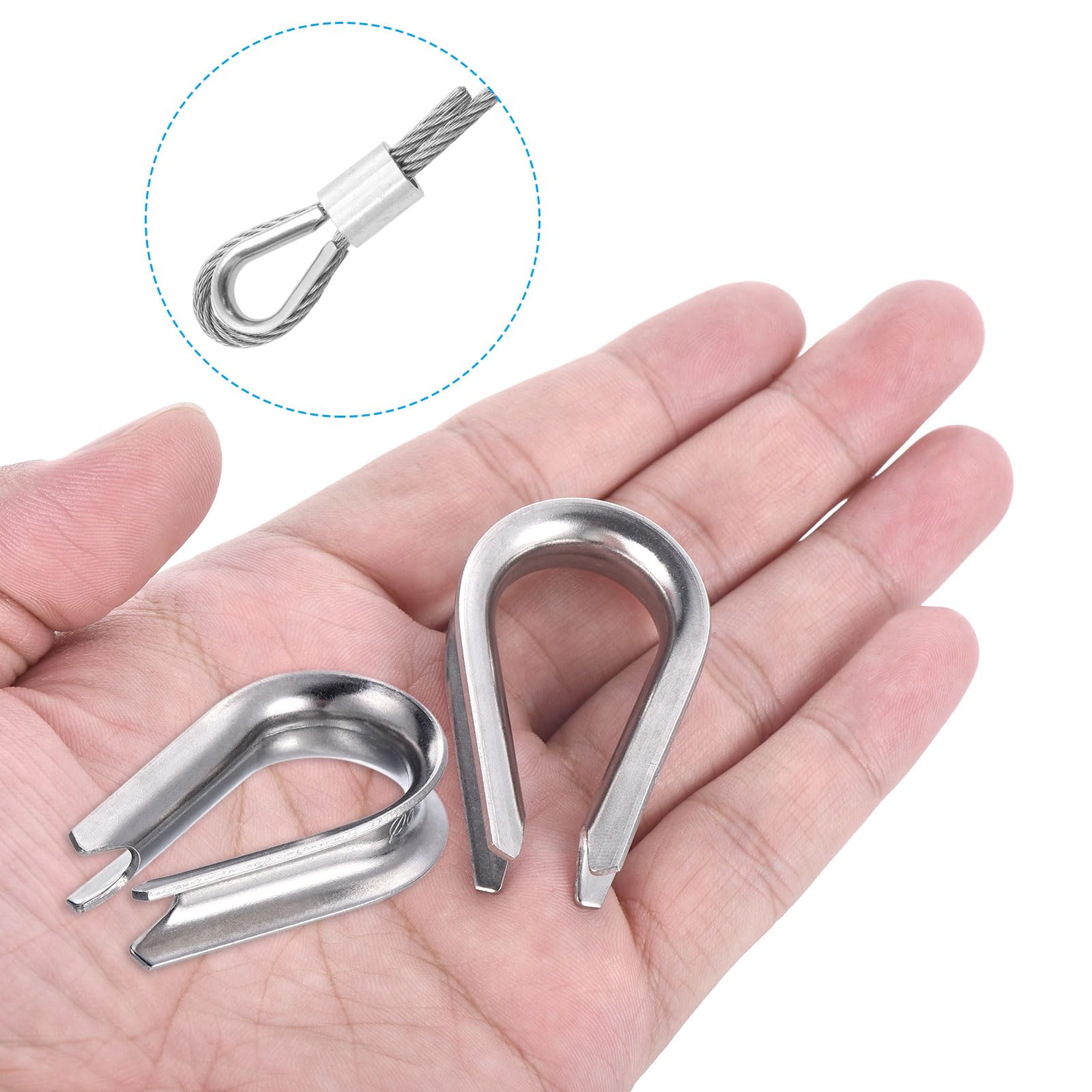 PATIKIL Cosse de Câble en Acier Inoxydable 304 de 8 mm (5/16 Pouce), Lot de 4 Cosses de Câble pour Gréement de Bateau