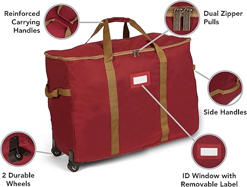 Vista 145 de Covermates Keepsakes Rolling Treasurekeeper Storage Bag - Carrying Handles, ID Window, Dual Wheels - Holiday Storage, Green