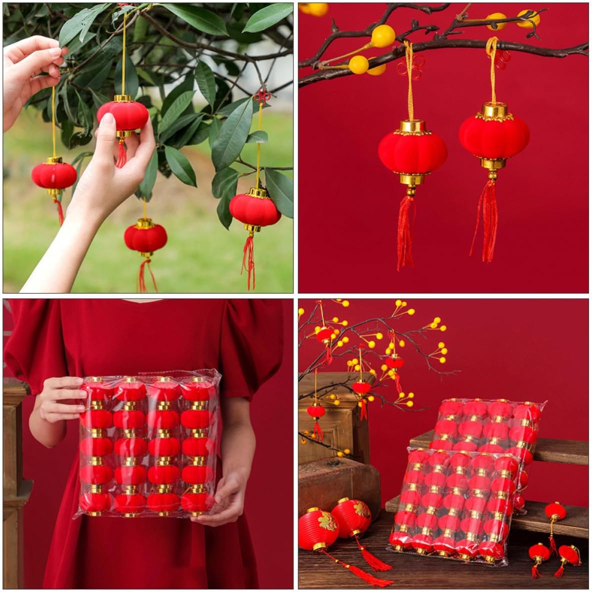 20pcs Red Flocking Hanging Lantern Ornaments for Doorways