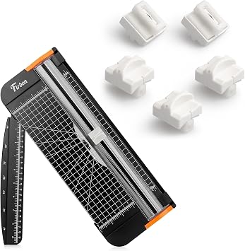 Firbon Black A4 Paper Cutter Bundle with 5Pcs White Refill Blades, 12 Inch Paper Trimmer with Side Ruler for Scrapbooking, Craft, Coupon, Label, Cardstock