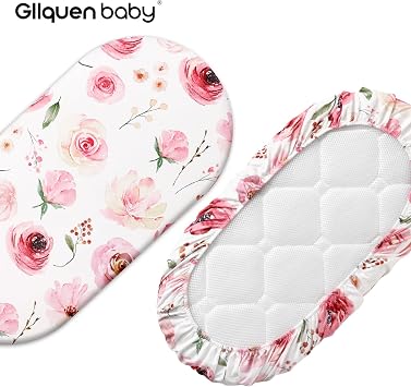 GLLQUEN BABY 2 Pack Moses Basket Fitted Sheets, Newborn Pram Sheets Fitted, 100% Microfiber Oeko-tex100 Cozy and Breathable Crib Baby Bassinet Sheets for Boy and Girl, Easy Care Soft Fitted Sheet