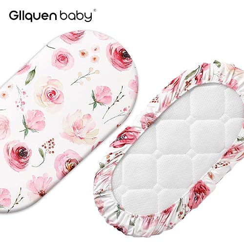 Miniatura 3 de Gllquen Baby Paquete de 2 sábanas de moisés, transpirable y acogedora, sábana bajera elástica para cuna de viaje, patrón floral de moda, sábanas