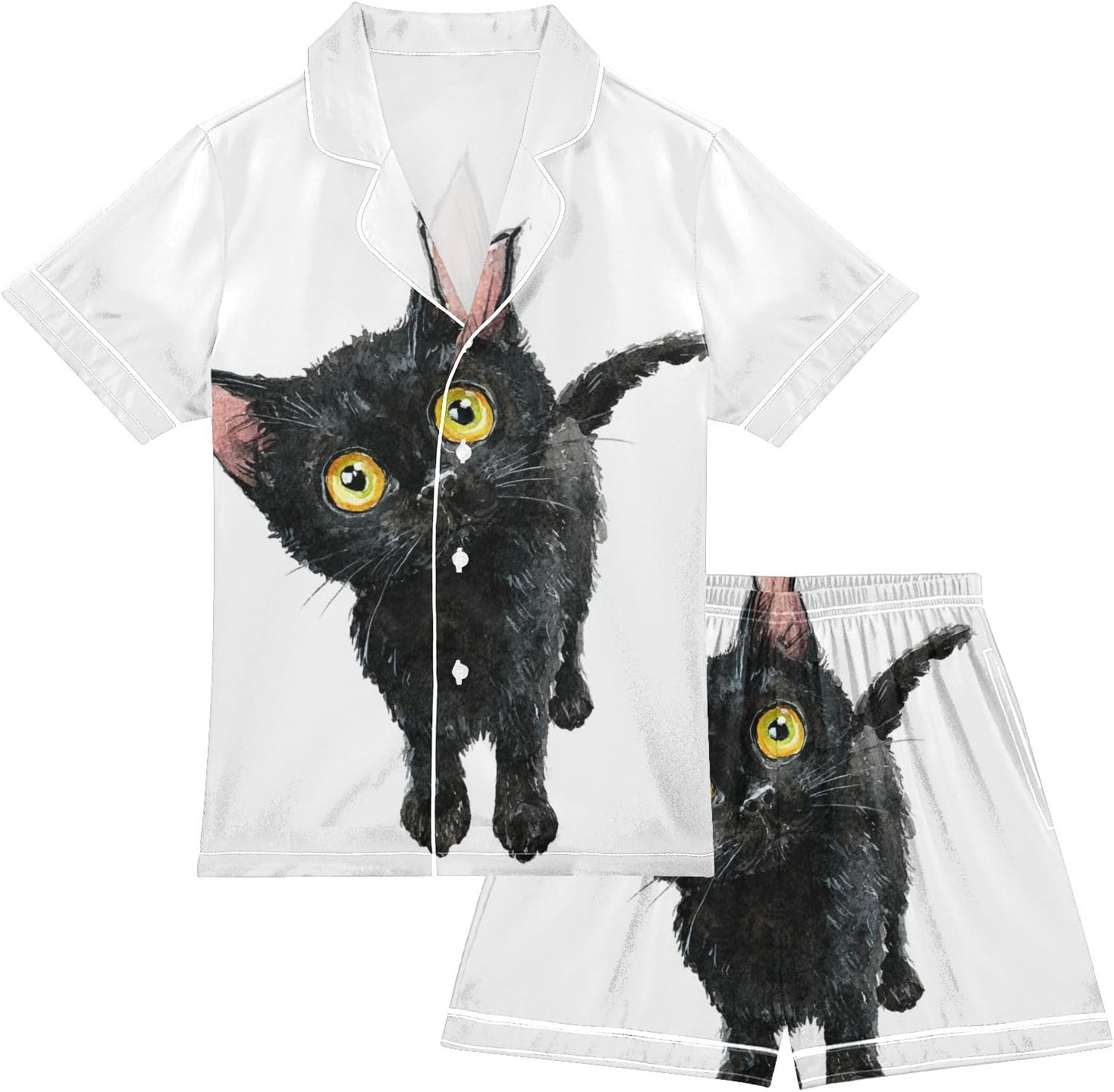 Silk Pajamas Sets Soft Satin 2 Piece Pjs Set Short Sleeve Sleepwear Nightwear