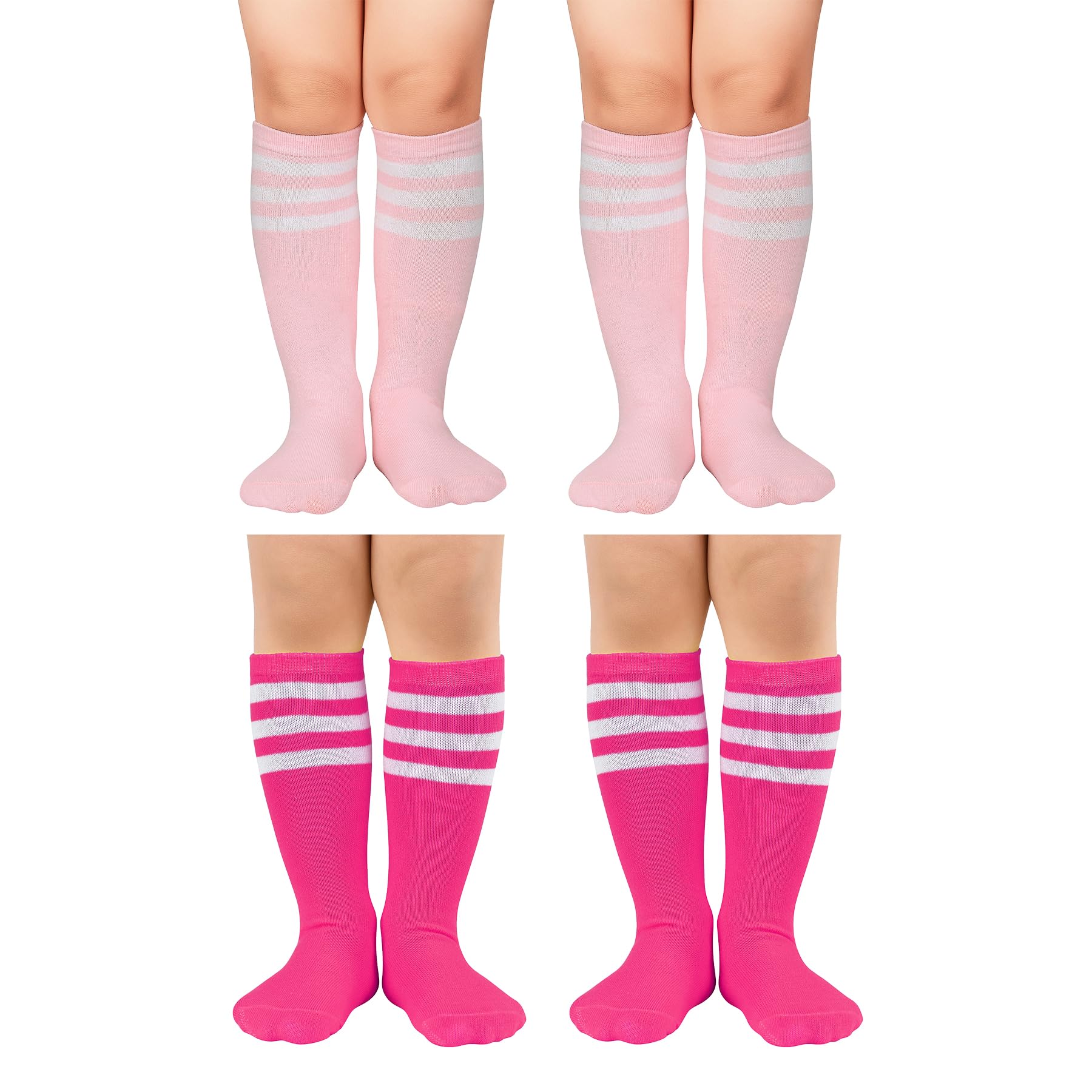 Zando 4 Pairs Kids Soccer Socks Athletic Youth Boys Girls Knee High Socks