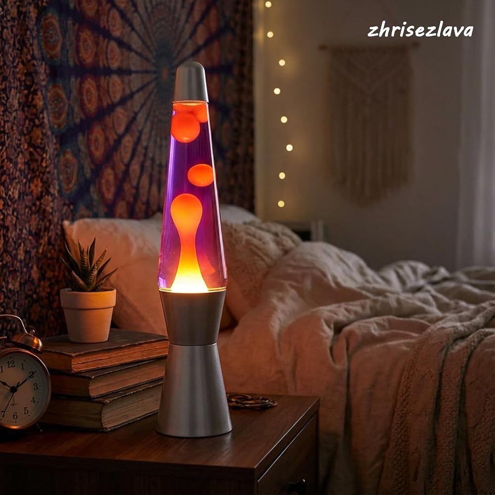 Lamps 16 Inch, Red Wax in Purple Liquid Motion Lamp, Relaxing Night Light Mood Lighting for Bedroom Living Room, Aesthetic Home Office Decor, Gifts for Kids Adults, Silver Base.(2hao)