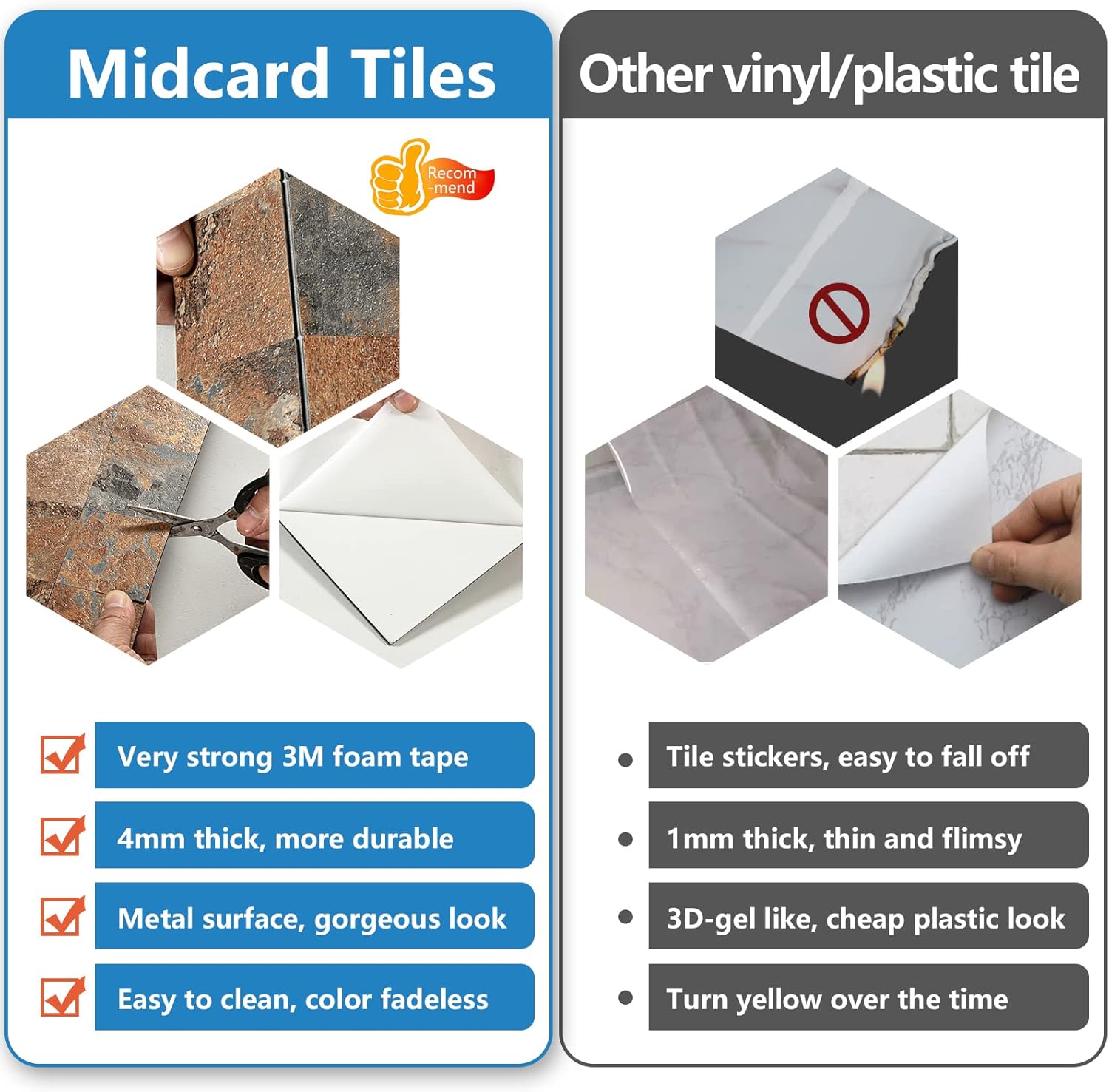 Midcard 10 Piece Peel and Stick Backsplash Imitation Rust Brown PVC Tile, Kitchen Backsplash