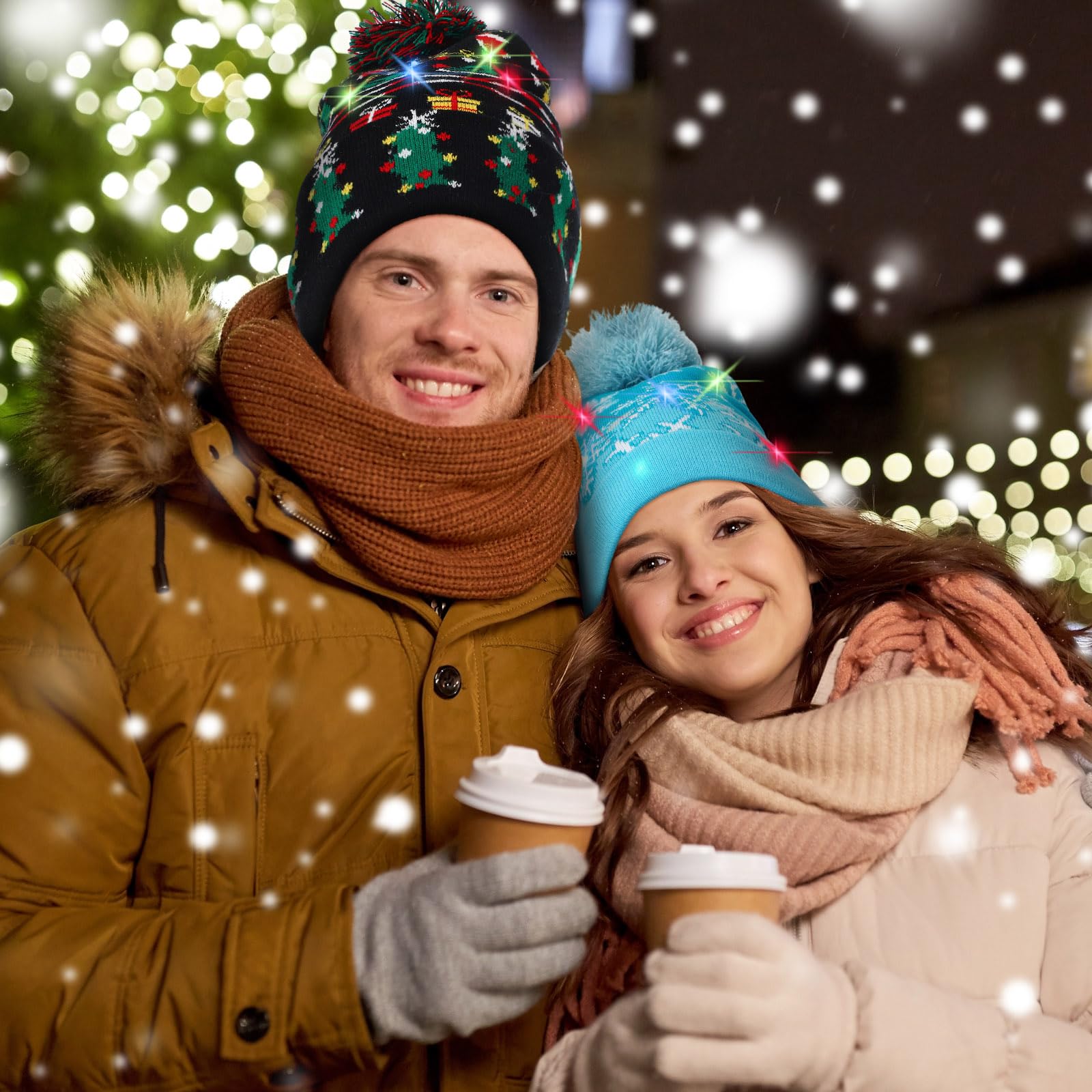 Xtinmee 9 gorros de Navidad con luz LED, gorro de punto de Navidad, sombrero de invierno para fiesta de Navidad, adultos y niños