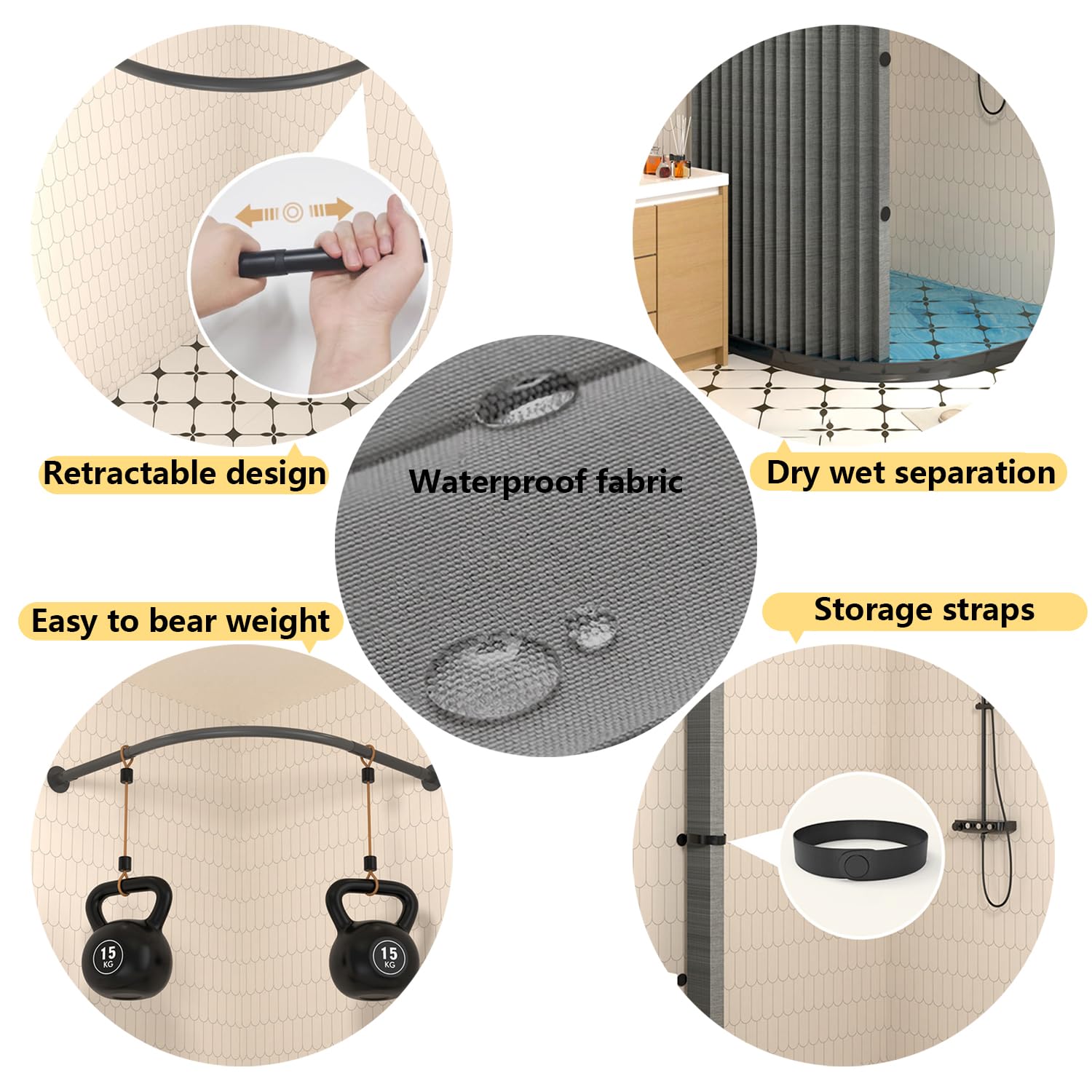 Tenda da Doccia Magnetica, Tenda da Bagno Pieghevole Impermeabile con Striscia Magnetica Che trattiene l'acqua, a Prova di Schizzi e con Chiusura Rapida per vasche da Bagno e Hotel.