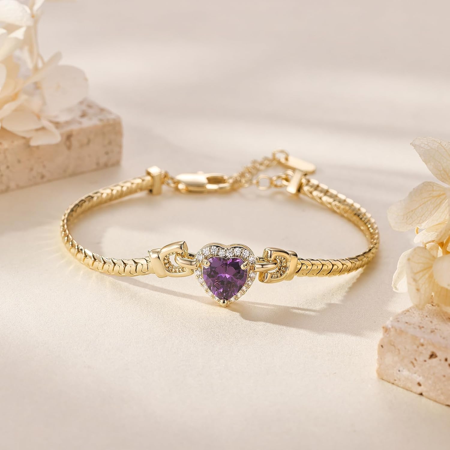 Heart Bracelets for Women 14K Gold/White Gold Plated Love Bracelet Trendy Dainty Cubic Zirconia Charm Bracelet Snake Chain Jewelry Gifts for Her - Image 4