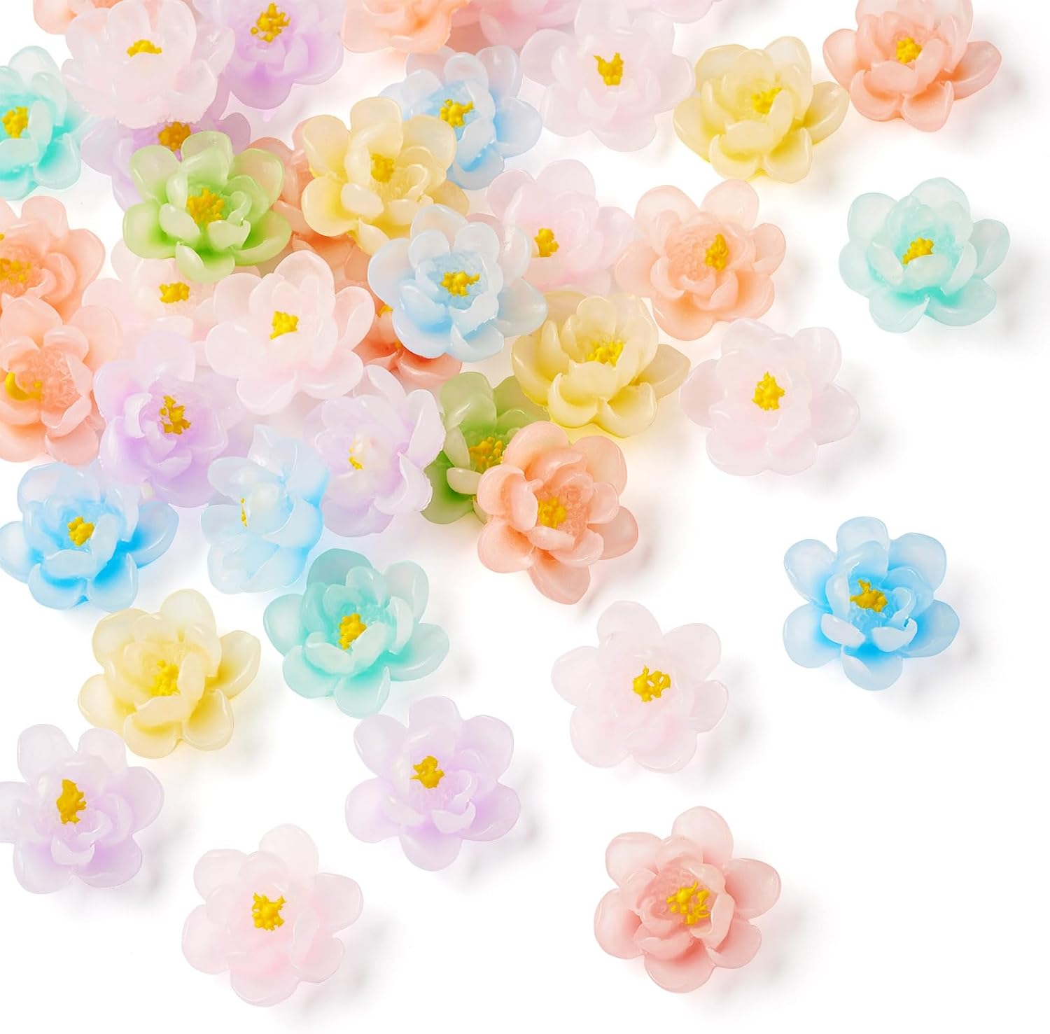 40Pcs Glow in the Dark Flower Cabochons 20mm Flower Beads Random Color Pastel Flatback Embellishments for Crafts DIY Jewelry Making Scrapbook Phone Case Decor