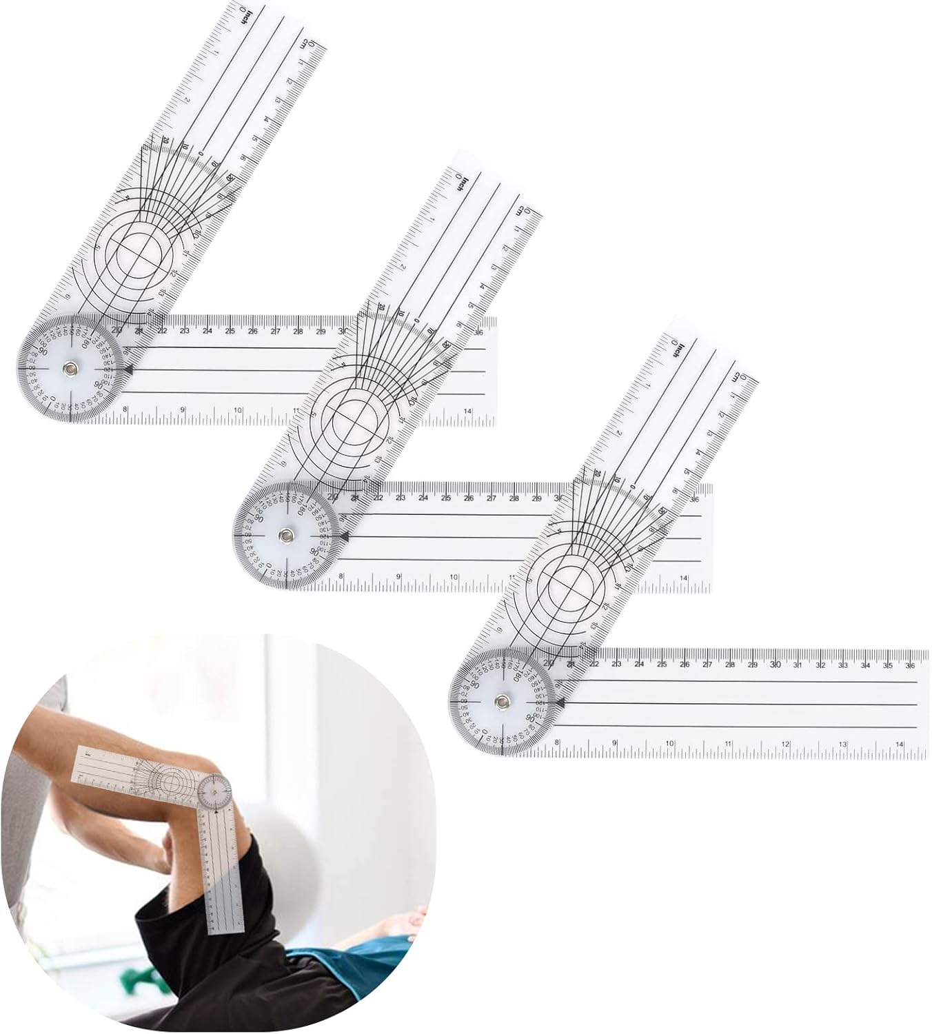 3 unidades Goniómetro fisioterapia 360°ángulo transportador fisioterapia PVC médico transportador gonómetro transportador 14 pulgadas para terapia deportiva fisioterapia