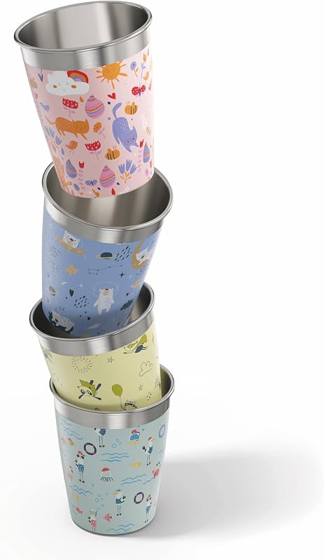 SIGG Gyerek Pohár Készlet 4 db 0,35L - Színes Rozsdamentes Acél Ivópoharak Fiúknak és Lányoknak, Otthoni és Utazási Használatra